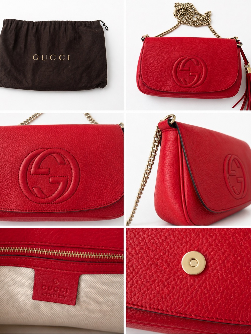 Gucci Soho Chain Crossbody Red Leather Tassel Bag